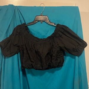 Lilly Pulitzer Black Puff Sleeve Crop Top